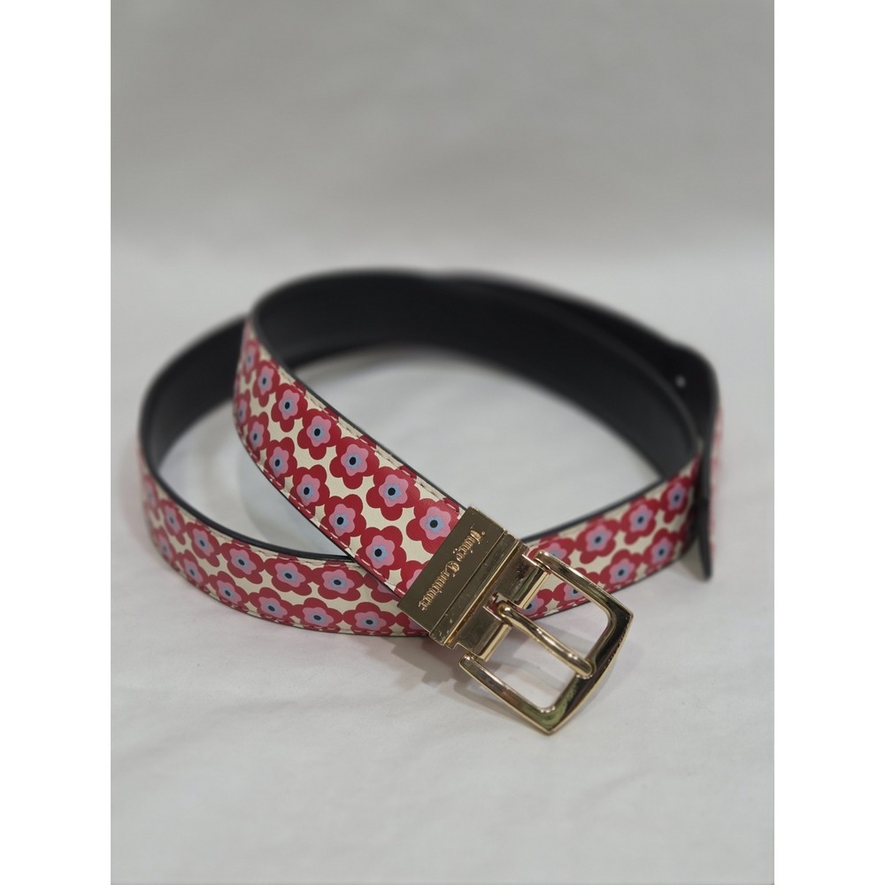 Juicy Couture Belt 32-36" Womens Red Floral Reversible Gold Buckle Y2K Retro Mod